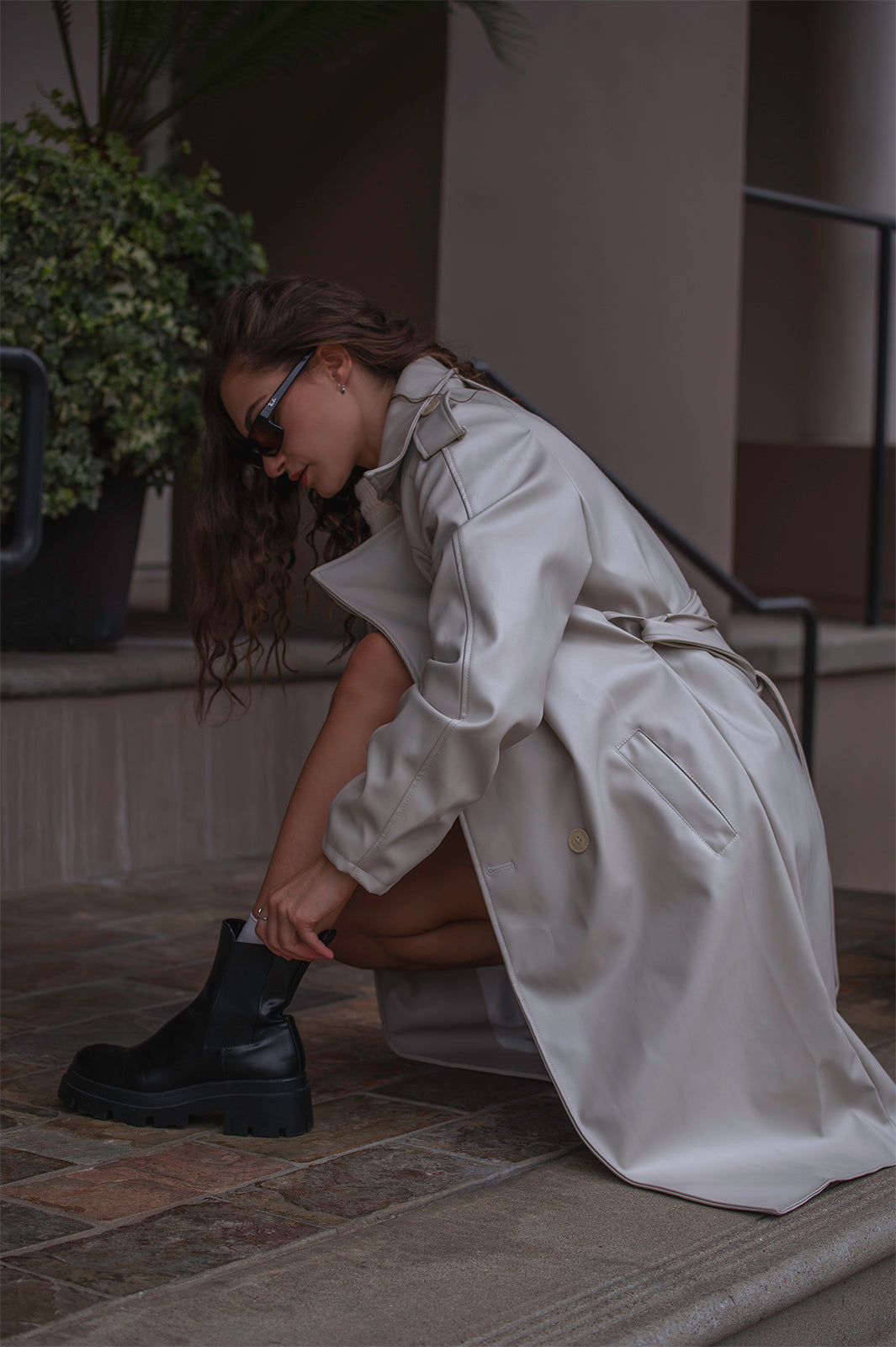 Faux Leather Trench Coat Milk