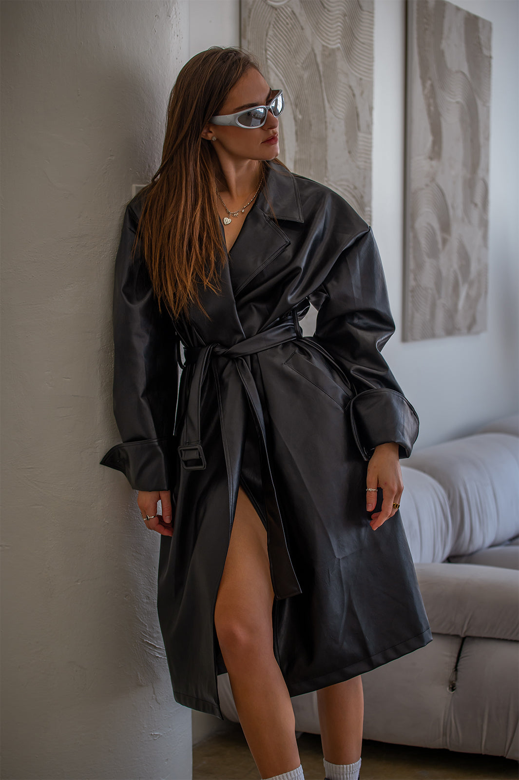 Faux Leather Trench Coat Matt