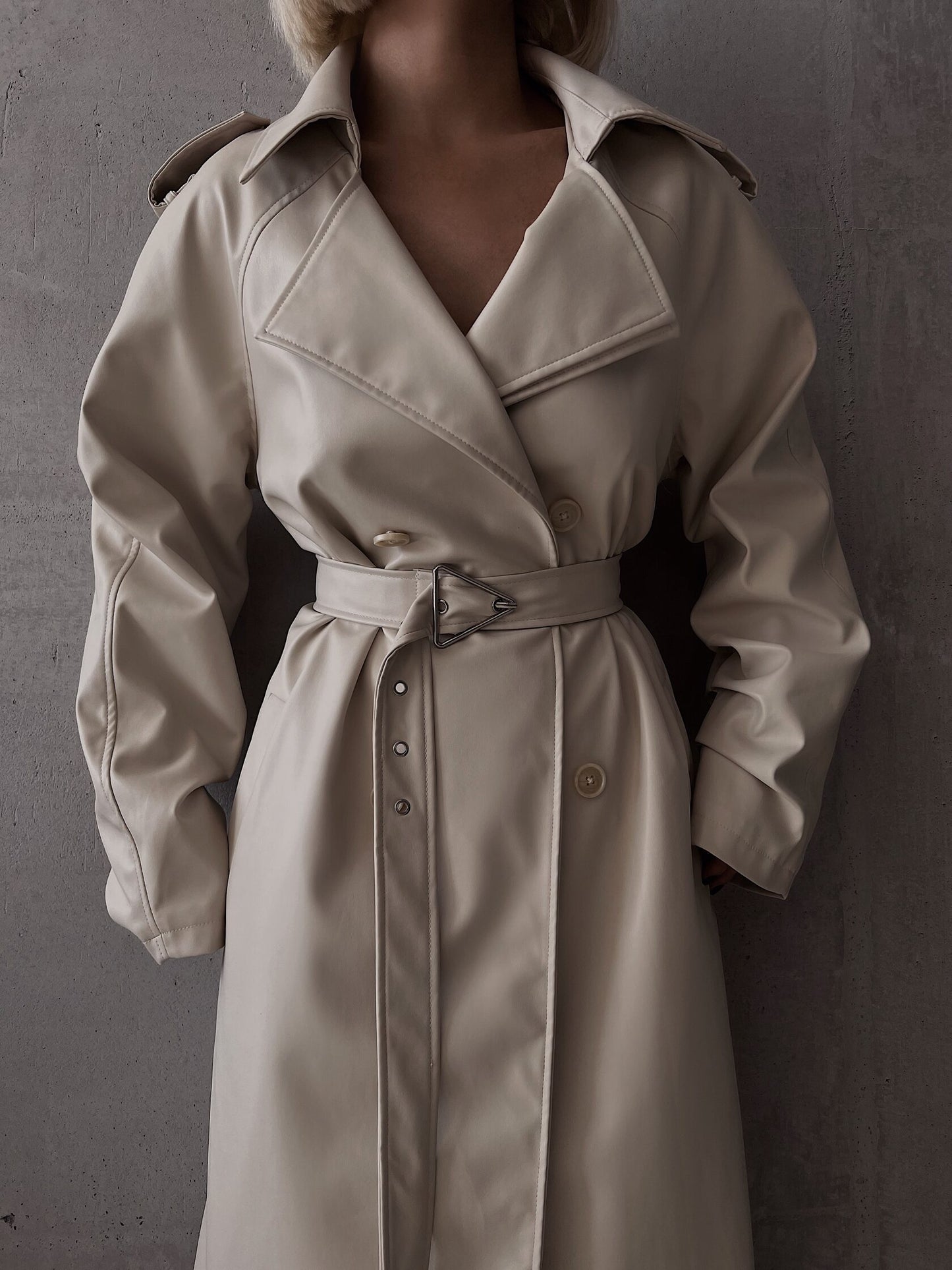 Faux Leather Trench Coat Milk